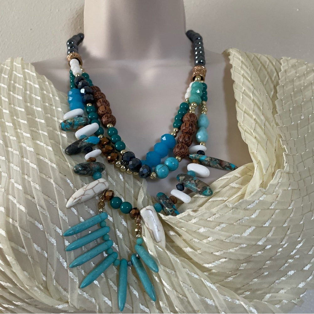 Turquoise and White Multi-Strand Necklace